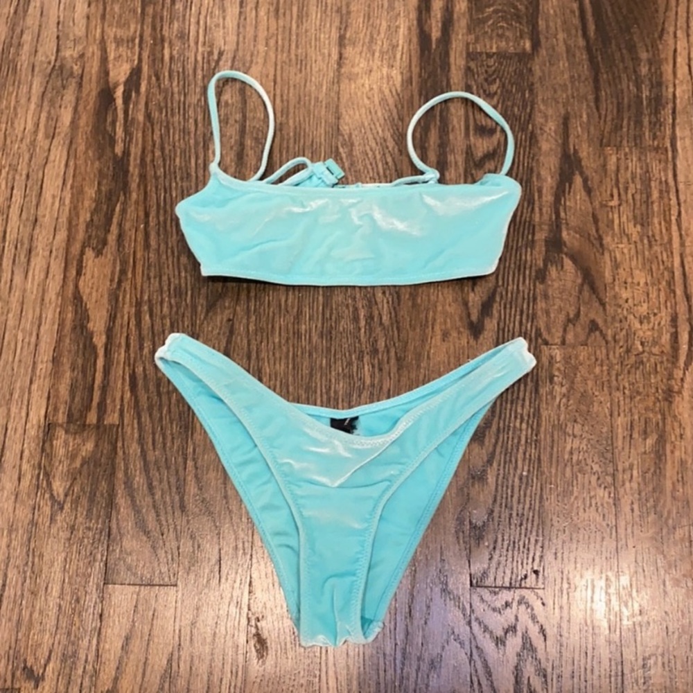 Triangl light blue crush velvet bikini